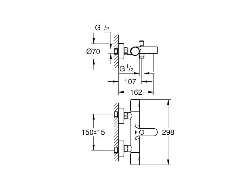 GROHE Badewannenarmatur Grotherm 800 Cosmopolitan mit S-Anschlüsse 2 GROHE Badewannenarmatur Grotherm 800 Cosmopolitan mit S-Anschlüsse – Bild 2