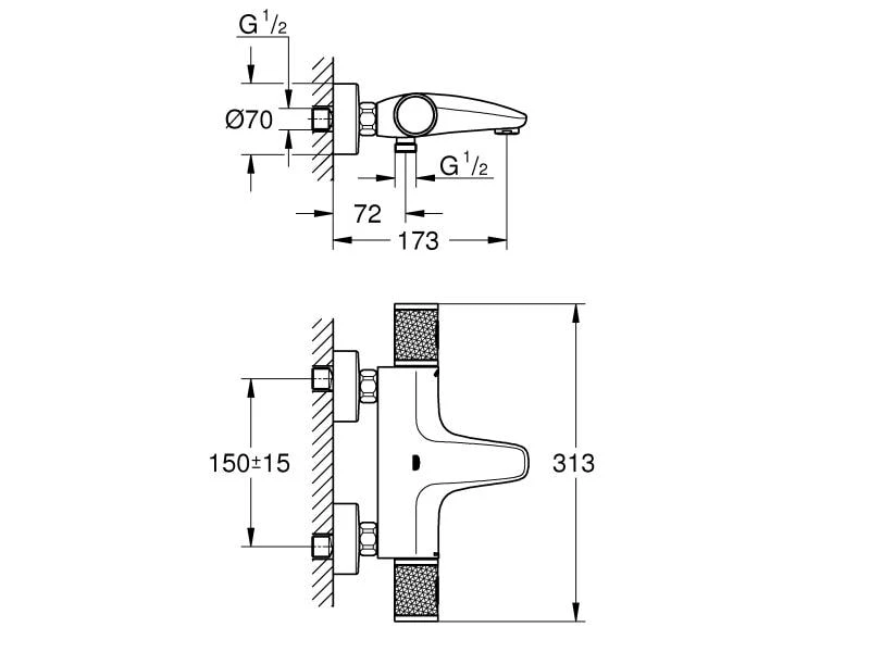 GROHE Badewannenarmatur Grohtherm 1000 Performance m.S-Anschlüsse 2 GROHE Badewannenarmatur Grohtherm 1000 Performance m.S-Anschlüsse – Bild 2