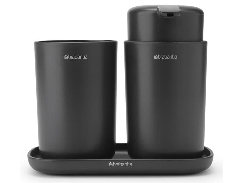 Brabantia Seifenspender-Set mit Zahnputzbecher und Schale Schwarz 1 Brabantia Seifenspender-Set mit Zahnputzbecher und Schale Schwarz