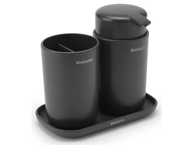 Brabantia Seifenspender-Set mit Zahnputzbecher und Schale Schwarz 3 Brabantia Seifenspender-Set mit Zahnputzbecher und Schale Schwarz – Bild 3