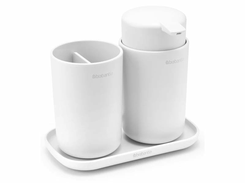 Brabantia Seifenspender-Set mit Zahnputzbecher und Schale Weiss 3 Brabantia Seifenspender-Set mit Zahnputzbecher und Schale Weiss – Bild 3