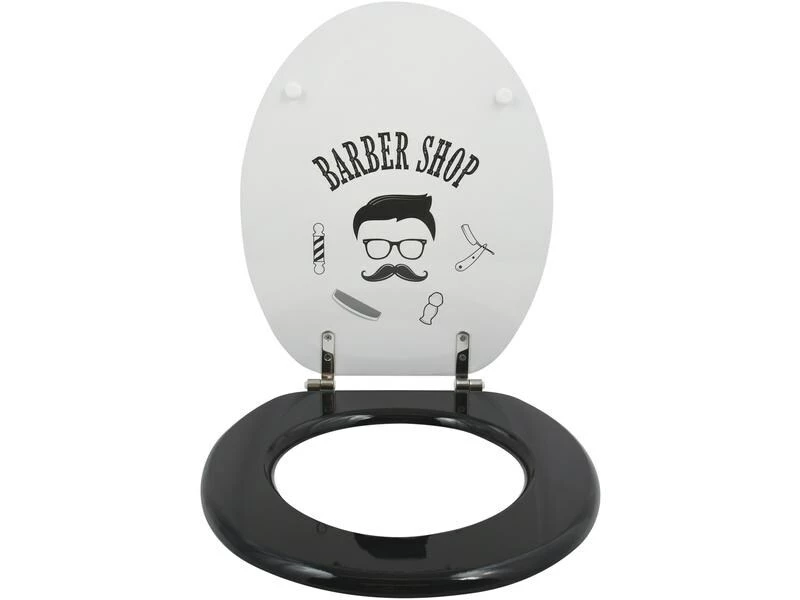 MSV Toilettensitz Barber Shop Schwarz/Beige 2 MSV Toilettensitz Barber Shop Schwarz/Beige – Bild 2
