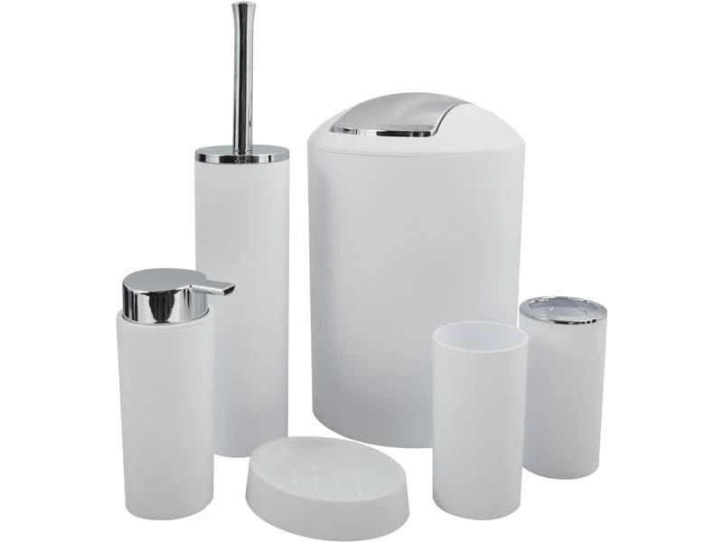 MSV Badezimmer-Set Hannah 6-teilig, Weiss 1 MSV Badezimmer-Set Hannah 6-teilig, Weiss