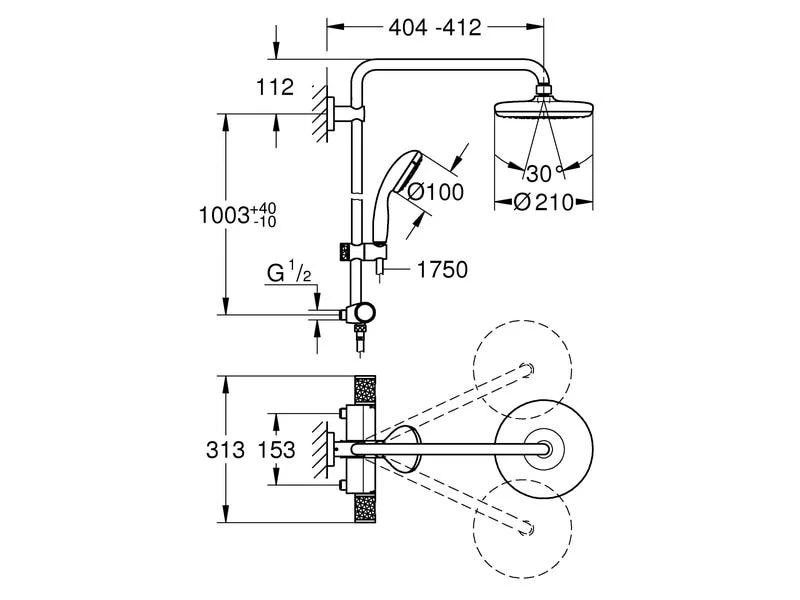 GROHE Duschsystem Vitalio Start 210 mit Aufputz-Thermostat, 153 mm 2 GROHE Duschsystem Vitalio Start 210 mit Aufputz-Thermostat, 153 mm – Bild 2