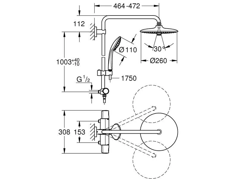 GROHE Duschsystem Vitalio Joy 260 mit Aufputz-Thermostat, 153 mm 2 GROHE Duschsystem Vitalio Joy 260 mit Aufputz-Thermostat, 153 mm – Bild 2