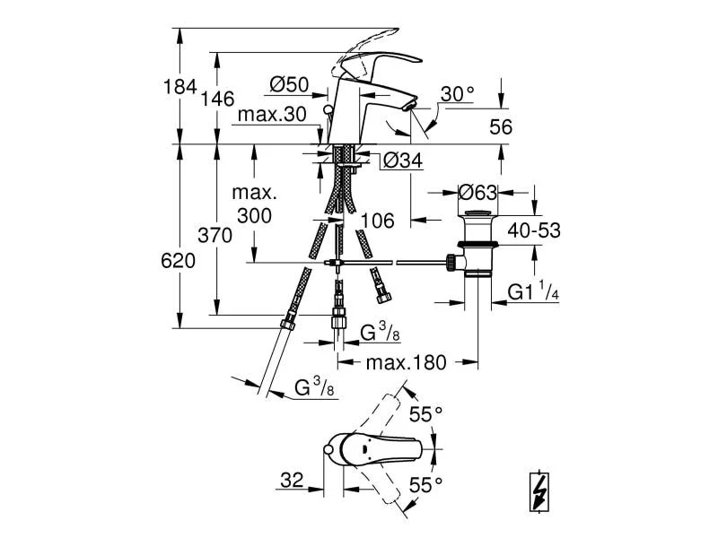 GROHE Lavaboarmatur Eurosmart S, Chrom, mit Zugstange/Strahlregler 2 GROHE Lavaboarmatur Eurosmart S, Chrom, mit Zugstange/Strahlregler – Bild 2