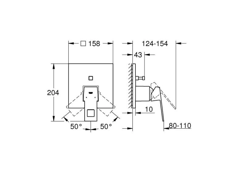 GROHE Badewannenarmatur Eurocube 46 mm, Chrom 2 GROHE Badewannenarmatur Eurocube 46 mm, Chrom – Bild 2