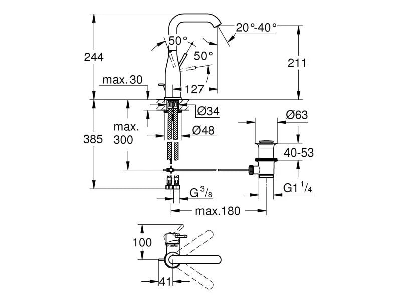 GROHE Lavaboarmatur Essence L-Size 1/2", Chrom 2 GROHE Lavaboarmatur Essence L-Size 1/2", Chrom – Bild 2