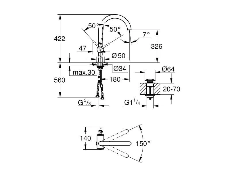 GROHE Lavaboarmatur Atrio XL-Size 1/2", Chrom, Hebelgriff 2 GROHE Lavaboarmatur Atrio XL-Size 1/2", Chrom, Hebelgriff – Bild 2