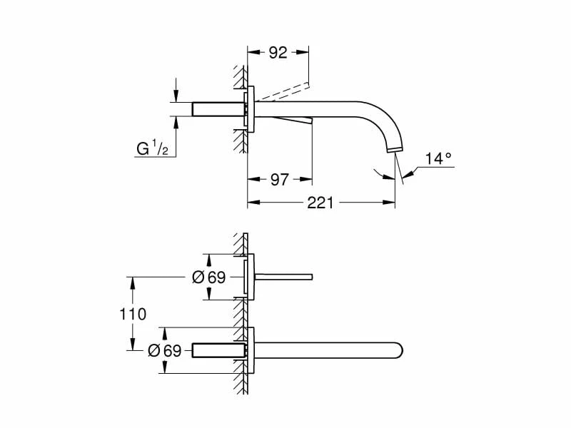 GROHE Lavaboarmatur Atrio Steel, Wandmontage, Hebelgriff 2 GROHE Lavaboarmatur Atrio Steel, Wandmontage, Hebelgriff – Bild 2