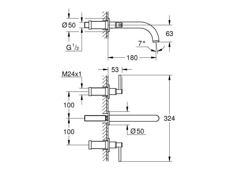 GROHE Lavaboarmatur Atrio 1/2", Steel, Wandmontage, Hebelgriffe 2 GROHE Lavaboarmatur Atrio 1/2", Steel, Wandmontage, Hebelgriffe – Bild 2