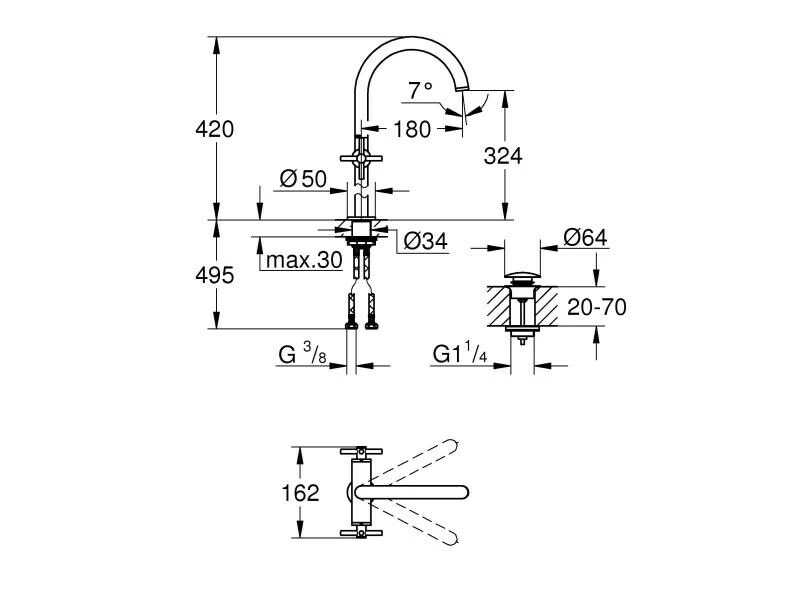 GROHE Lavaboarmatur Atrio XL-Size 1/2", Steel, Kreuzgriffe 2 GROHE Lavaboarmatur Atrio XL-Size 1/2", Steel, Kreuzgriffe – Bild 2