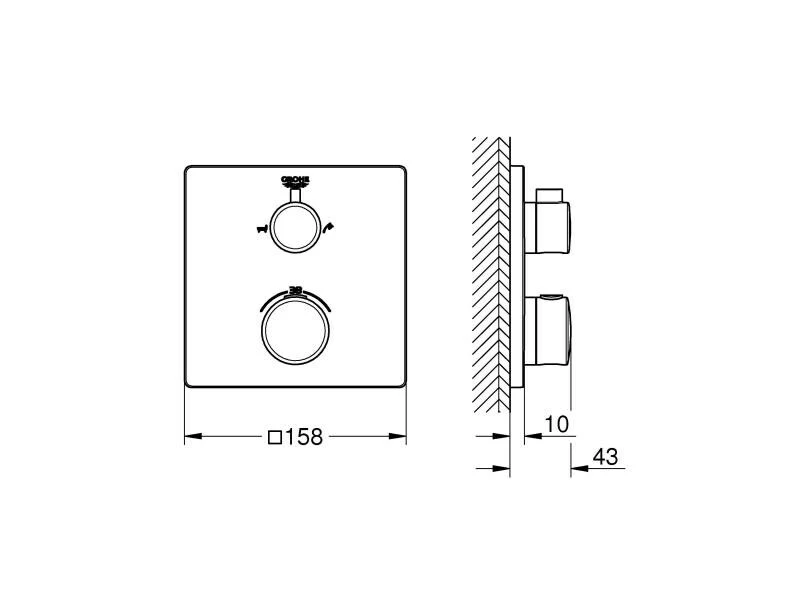 GROHE Badewannenarmatur Grohtherm 43 mm, Chrom 2 GROHE Badewannenarmatur Grohtherm 43 mm, Chrom – Bild 2