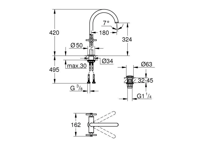 GROHE Lavaboarmatur Atrio XL-Size 1/2", Chrom, Kreuzgriffe 2 GROHE Lavaboarmatur Atrio XL-Size 1/2", Chrom, Kreuzgriffe – Bild 2