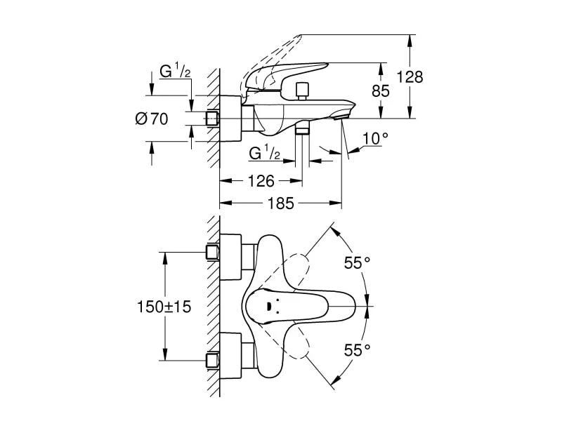GROHE Badewannenarmatur Eurostyle 1/2", Chrom, geschlossener Griff 2 GROHE Badewannenarmatur Eurostyle 1/2", Chrom, geschlossener Griff – Bild 2