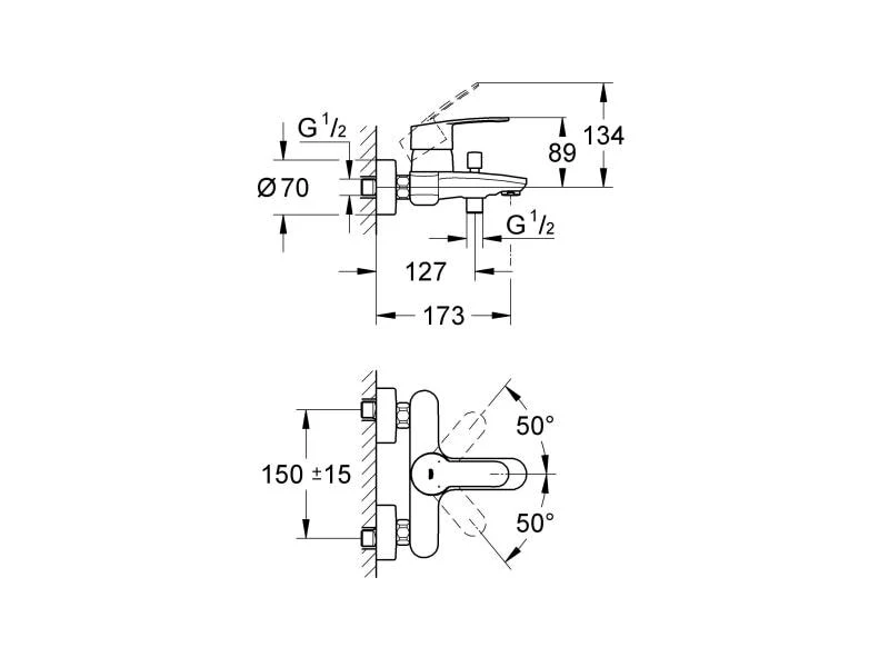GROHE Badewannenarmatur Eurostyle Cosmopolitan 1/2", Chrom 2 GROHE Badewannenarmatur Eurostyle Cosmopolitan 1/2", Chrom – Bild 2