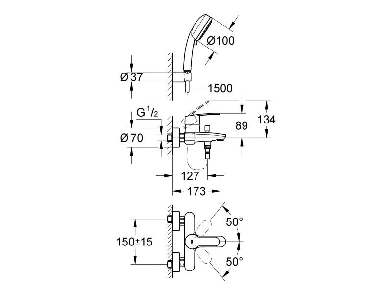 GROHE Badewannenarmatur Eurostyle Cosmopolitan 1/2" mit Brause 2 GROHE Badewannenarmatur Eurostyle Cosmopolitan 1/2" mit Brause – Bild 2