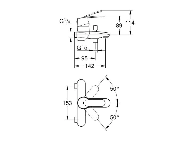 GROHE Badewannenarmatur Eurostyle Cosmopolitan 153 mm, 3/4", Chrom 2 GROHE Badewannenarmatur Eurostyle Cosmopolitan 153 mm, 3/4", Chrom – Bild 2