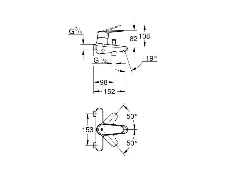 GROHE Badewannenarmatur Eurodisc Cosmopolitan 153 mm, 1/2", Chrom 2 GROHE Badewannenarmatur Eurodisc Cosmopolitan 153 mm, 1/2", Chrom – Bild 2