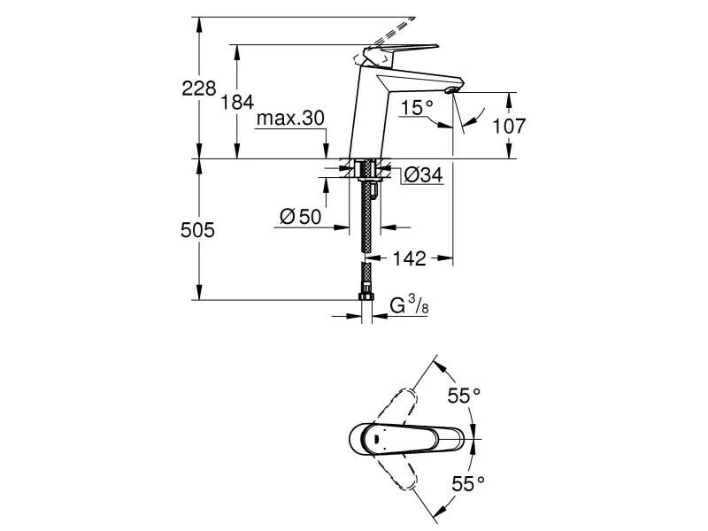 GROHE Lavaboarmatur Eurodisc Cosmopolitan M, 1/2", Chrom 2 GROHE Lavaboarmatur Eurodisc Cosmopolitan M, 1/2", Chrom – Bild 2
