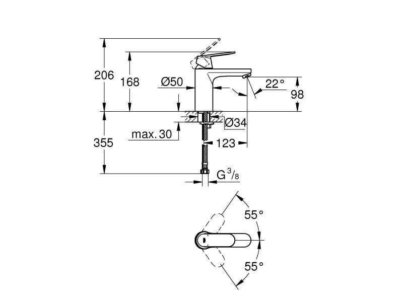 GROHE Lavaboarmatur Eurosmart M-Size 1/2", Chrom 2 GROHE Lavaboarmatur Eurosmart M-Size 1/2", Chrom – Bild 2