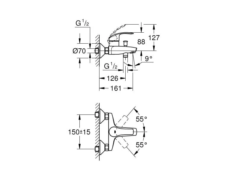 GROHE Badewannenarmatur Eurosmart 1/2", Chrom 2 GROHE Badewannenarmatur Eurosmart 1/2", Chrom – Bild 2