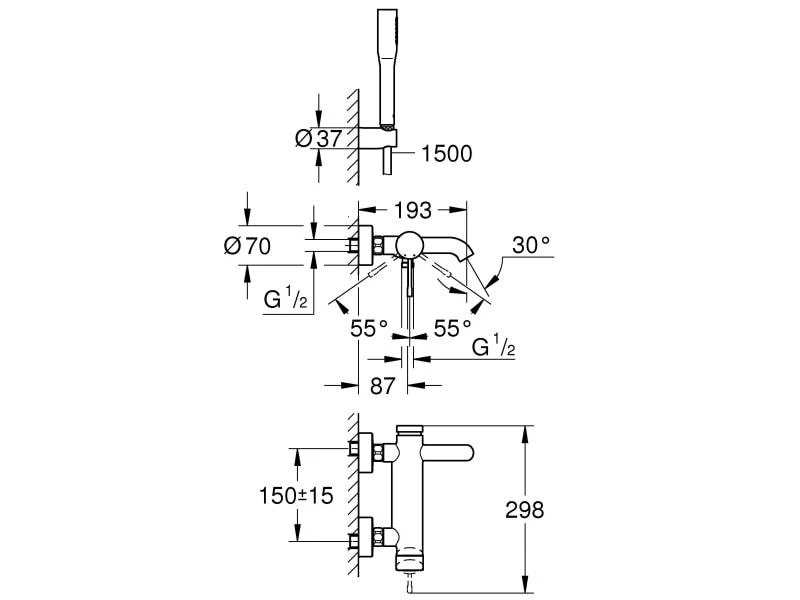 GROHE Badewannenarmatur Essence 1/2", Chrom, mit Handbrause 2 GROHE Badewannenarmatur Essence 1/2", Chrom, mit Handbrause – Bild 2