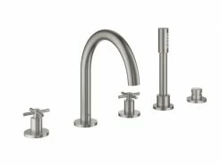 GROHE Badewannenarmatur Atrio Kombi, Supersteel, Kreuzgriffe