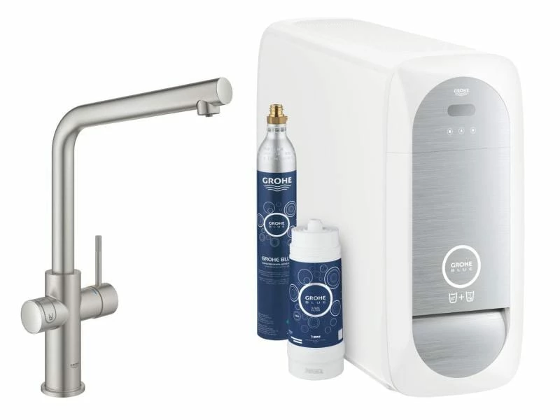 GROHE Küchenarmatur Blue Home L-Auslauf, Starter Kit, Supersteel 1 GROHE Küchenarmatur Blue Home L-Auslauf, Starter Kit, Supersteel
