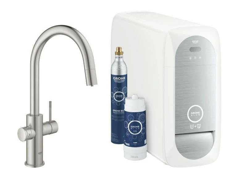 GROHE Küchenarmatur Blue Home C-Auslauf, Starter Kit, Supersteel 1 GROHE Küchenarmatur Blue Home C-Auslauf, Starter Kit, Supersteel